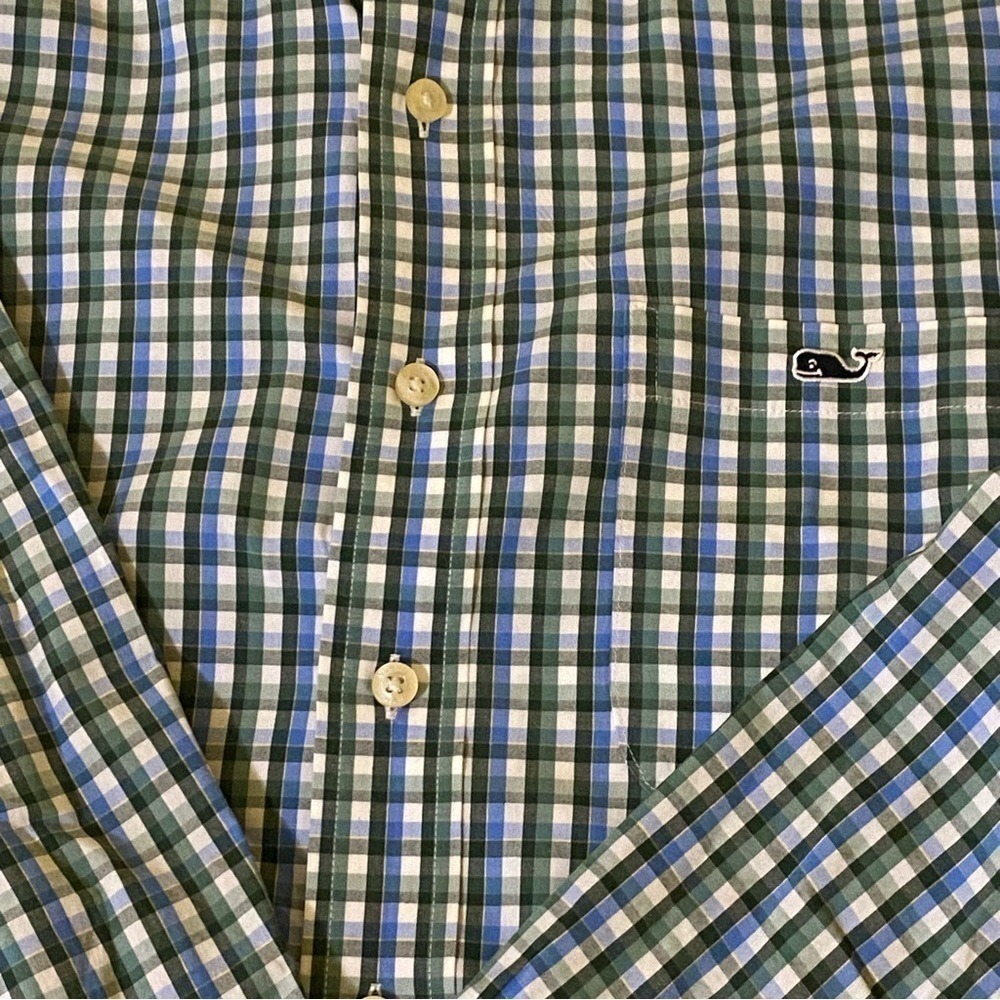 Vineyard Vines Size S Green Blue White Long Sleeves Trucker Button Down Shirt - Picture 6 of 9